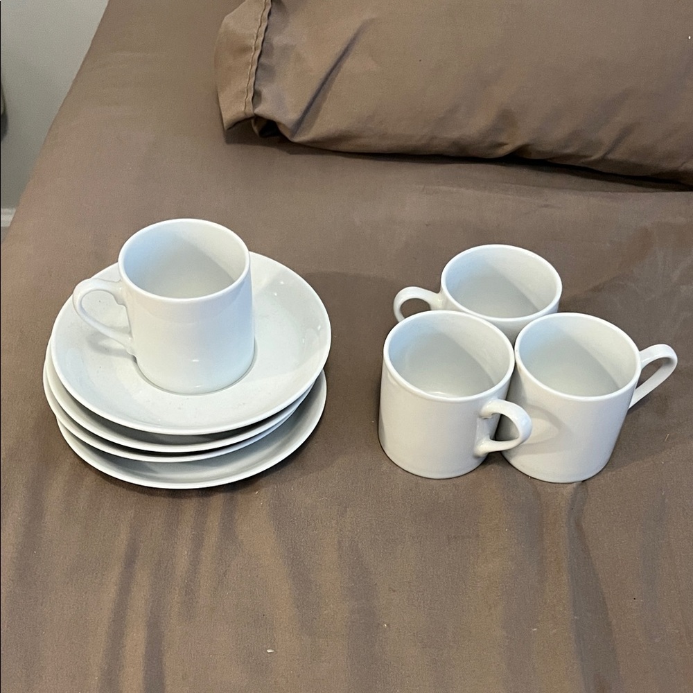 Elegant White Ceramic Espresso cup and Saucer Set of 4